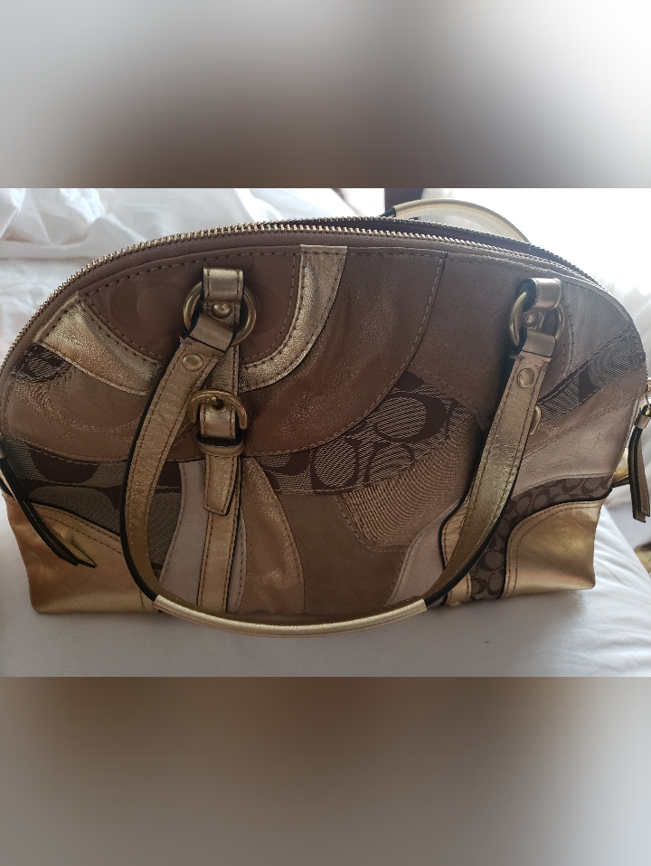 Coach Metallic Gold & Brown Signature Women's Purse. Brand New, Nwt 14" X 8 1/2"
